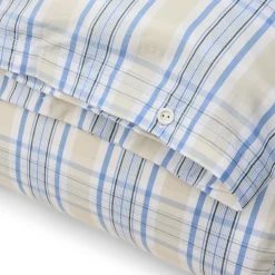 Lexington Beige/Blue Checked Cotton Poplin Bed Set, beige/white/blue> Sengetøj