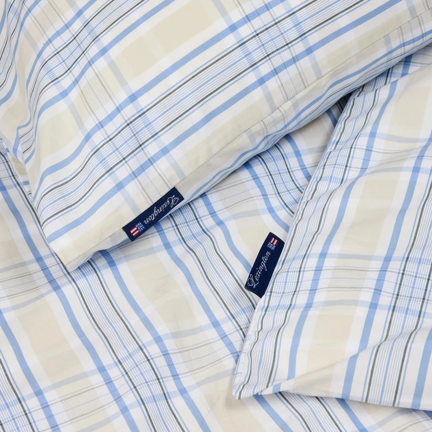 Lexington Beige/Blue Checked Cotton Poplin Bed Set, beige/white/blue> Sengetøj