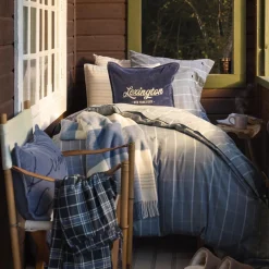 Lexington Checked Recycled Wool Throw, misty blue/beige/white><noscript><img width=