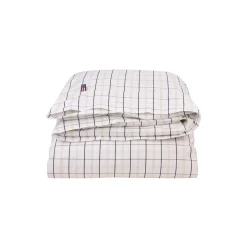 Online Lexington Icons White/Beige/Navy Checked Cotton Poplin Duvet Cover, white/beige/navy