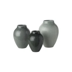 New Knabstrup Keramik Knabstrup mini vase ripple 3 Stk., green mat misty green,/celadon green/dark green